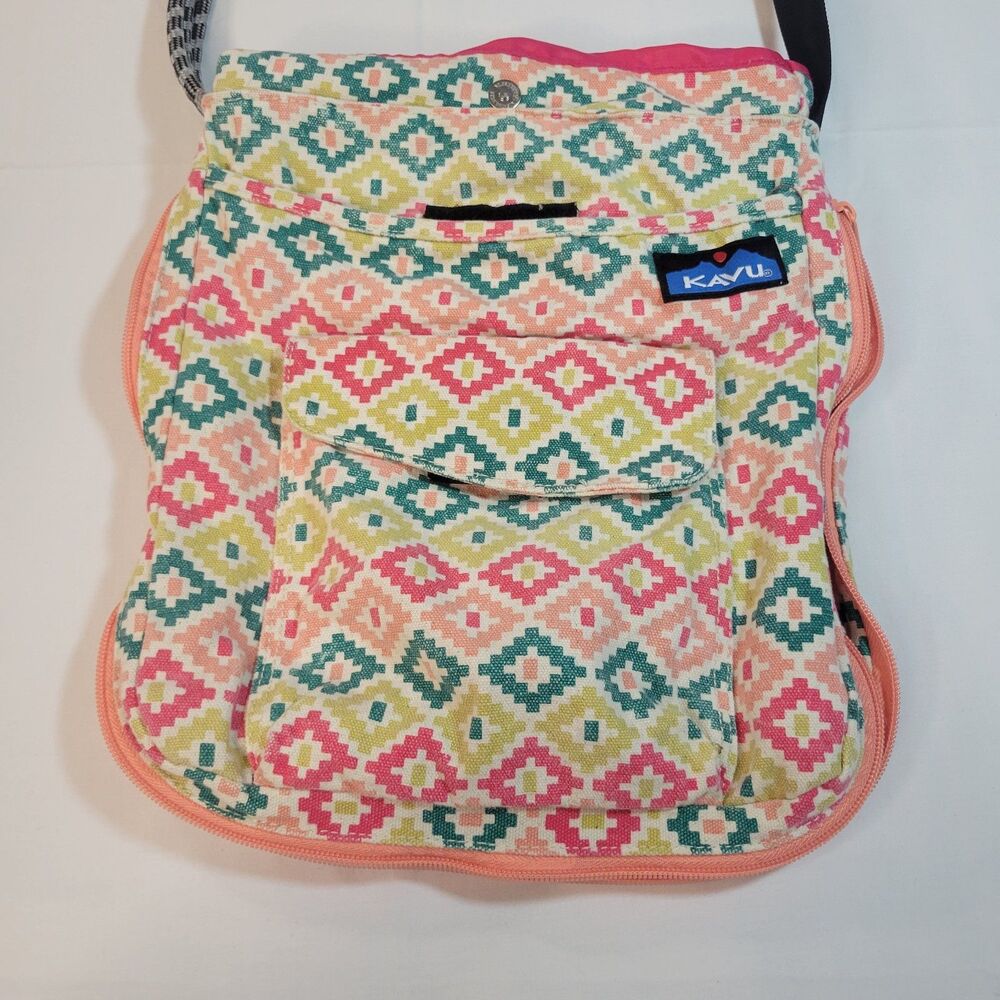 Kavu Mini Keeper Crossbody Purse Bag Womens Pink Green Canvas Travel Festival